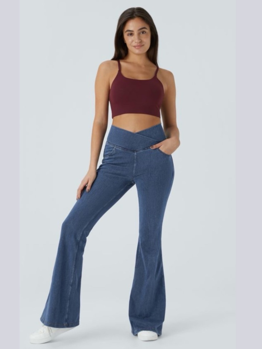 HALARA Petite Cross Over Pull On 4 Pocket Flare Leg Jeans US Sz PXL
